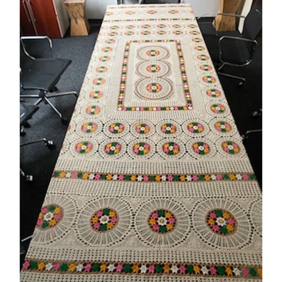 Vintage Crochet Massive Open Knit Table Cloth - Picture 1 of 8